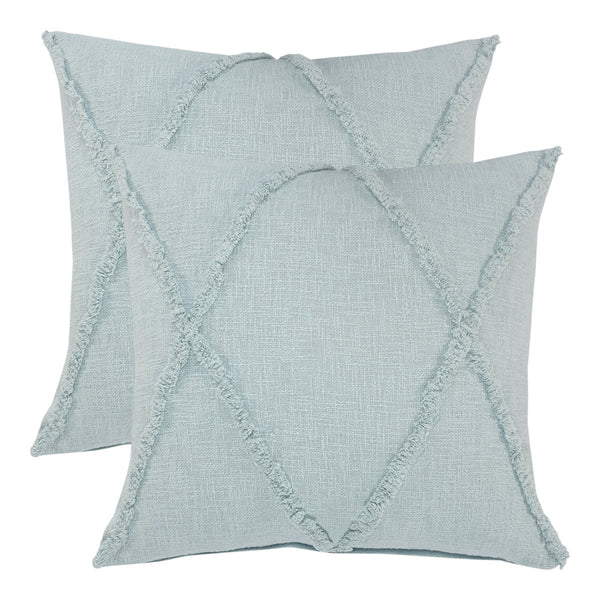 Homeroots Set Of Two Blue Diamond Cotton Throw Pillow With Fringe Blue  554592