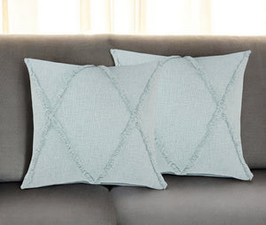 Homeroots Set Of Two Blue Diamond Cotton Throw Pillow With Fringe Blue  554592
