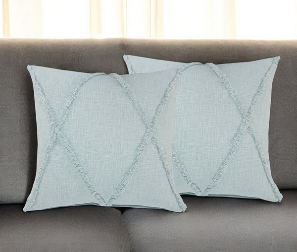 Homeroots Set Of Two Blue Diamond Cotton Throw Pillow With Fringe Blue  554592