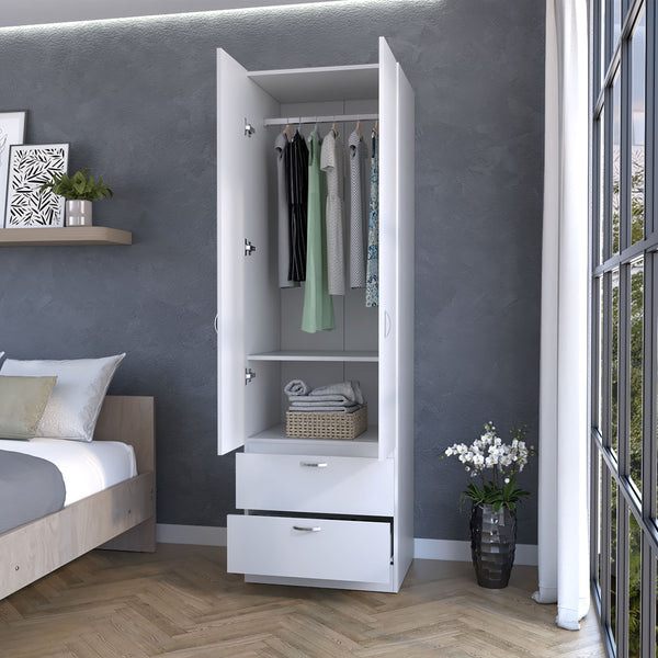 English Elm Tall Mayer Wardrobe Melamine with Hanging Rod, Two Doors & Drawers — Durable, Space-Saving Closet Solution B128P203060