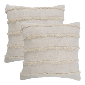 Homeroots Set Of Two Beige Ribbed Cotton Throw Pillow With Fringe Beige  554605