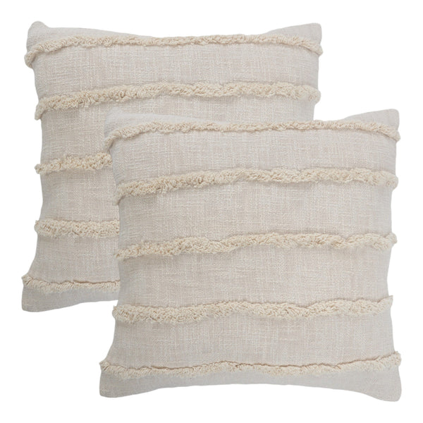 Homeroots Set Of Two Beige Ribbed Cotton Throw Pillow With Fringe Beige  554605