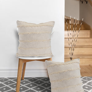 Homeroots Set Of Two Beige Ribbed Cotton Throw Pillow With Fringe Beige  554605