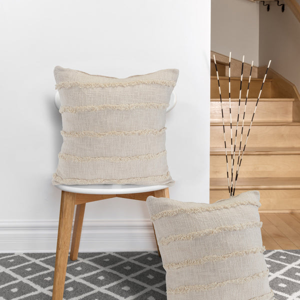 Homeroots Set Of Two Beige Ribbed Cotton Throw Pillow With Fringe Beige  554605