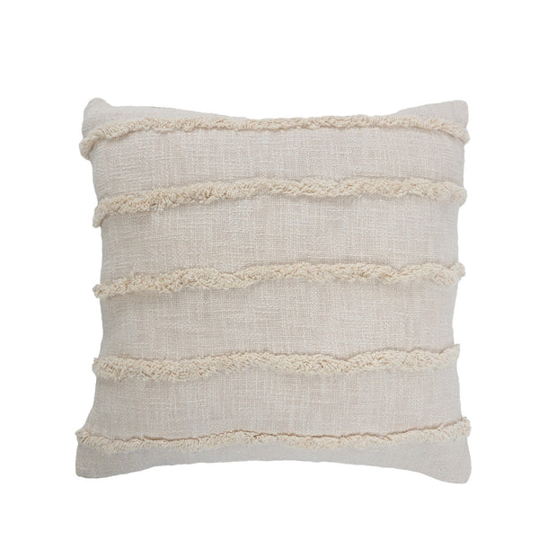 Homeroots Set Of Two Beige Ribbed Cotton Throw Pillow With Fringe Beige  554605