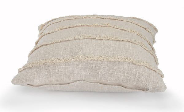 Homeroots Set Of Two Beige Ribbed Cotton Throw Pillow With Fringe Beige  554605