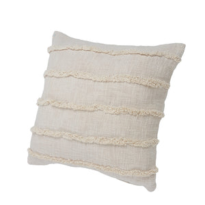 Homeroots Set Of Two Beige Ribbed Cotton Throw Pillow With Fringe Beige  554605
