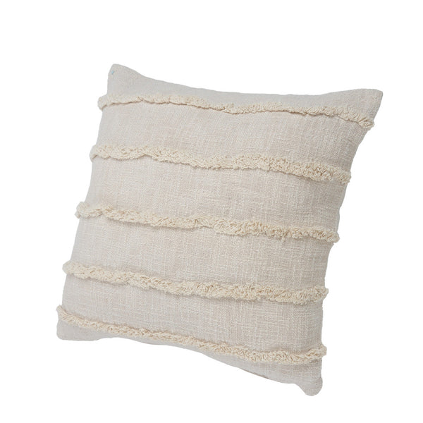 Homeroots Set Of Two Beige Ribbed Cotton Throw Pillow With Fringe Beige  554605