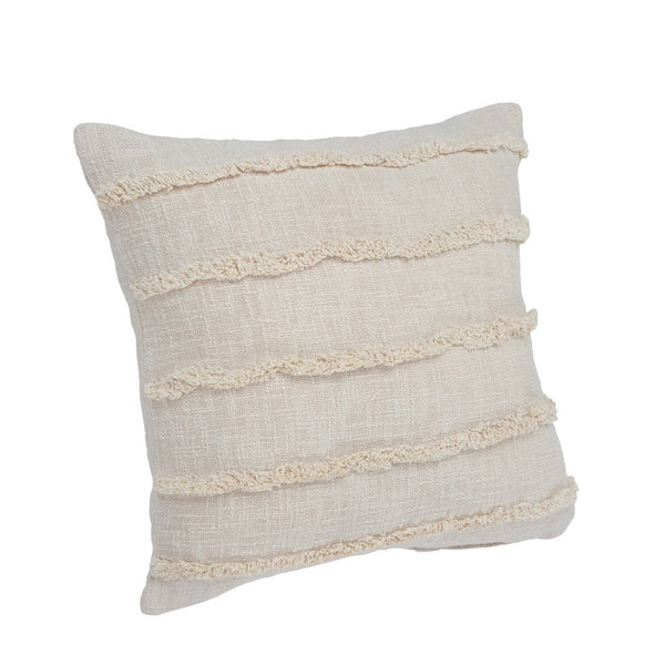 Homeroots Set Of Two Beige Ribbed Cotton Throw Pillow With Fringe Beige  554605