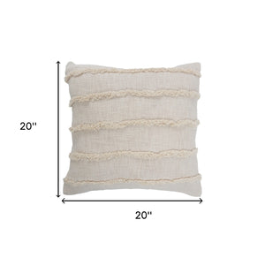 Homeroots Set Of Two Beige Ribbed Cotton Throw Pillow With Fringe Beige  554605