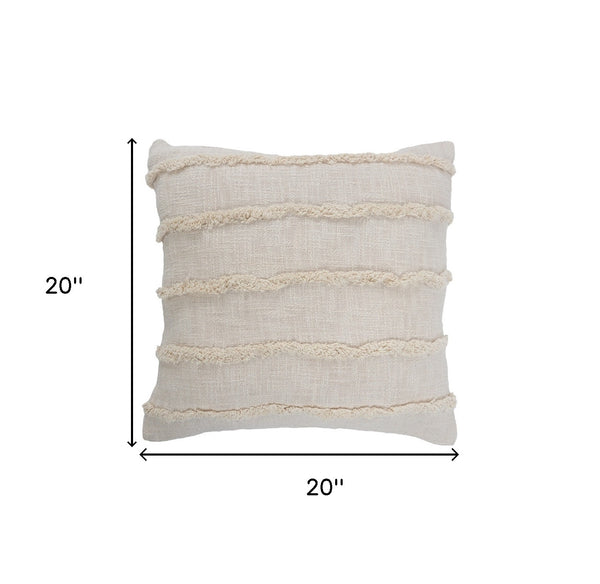 Homeroots Set Of Two Beige Ribbed Cotton Throw Pillow With Fringe Beige  554605