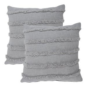 Homeroots Set Of Two Gray Ribbed Cotton Throw Pillow With Fringe Gray  554606