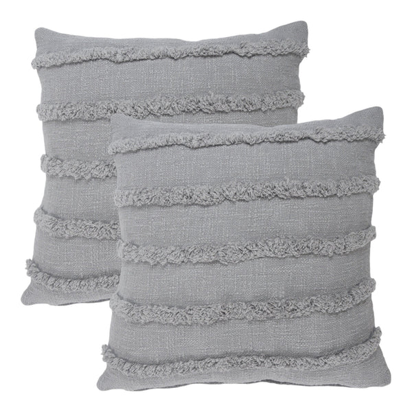 Homeroots Set Of Two Gray Ribbed Cotton Throw Pillow With Fringe Gray  554606