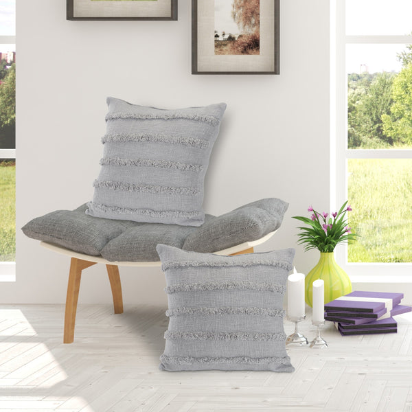 Homeroots Set Of Two Gray Ribbed Cotton Throw Pillow With Fringe Gray  554606