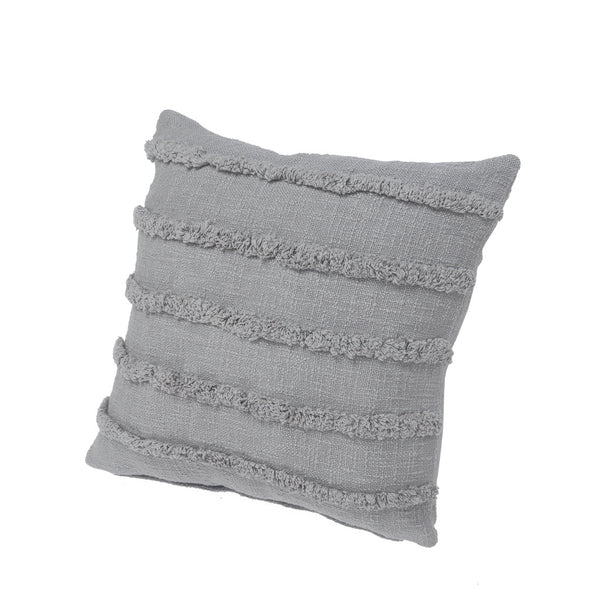 Homeroots Set Of Two Gray Ribbed Cotton Throw Pillow With Fringe Gray  554606
