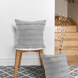 Homeroots Set Of Two Gray Ribbed Cotton Throw Pillow With Fringe Gray  554606