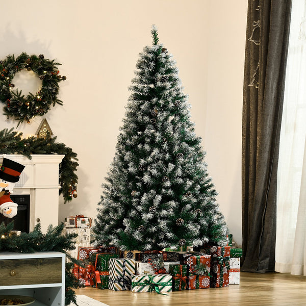 English Elm Homcom 6Ft Snow-Dusted Full Fir Christmas Tree With 800 Lifelike Tips & 61 Pine Cones For Holiday Charm W2225P229779