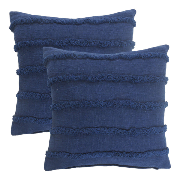 Homeroots Set Of Two Navy Blue Ribbed Cotton Throw Pillow With Fringe Blue  554610