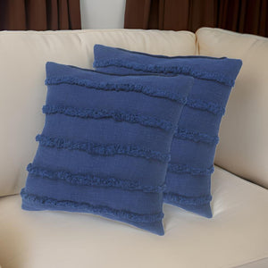 Homeroots Set Of Two Navy Blue Ribbed Cotton Throw Pillow With Fringe Blue  554610