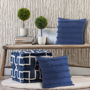 Homeroots Set Of Two Navy Blue Ribbed Cotton Throw Pillow With Fringe Blue  554610