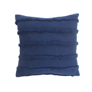 Homeroots Set Of Two Navy Blue Ribbed Cotton Throw Pillow With Fringe Blue  554610