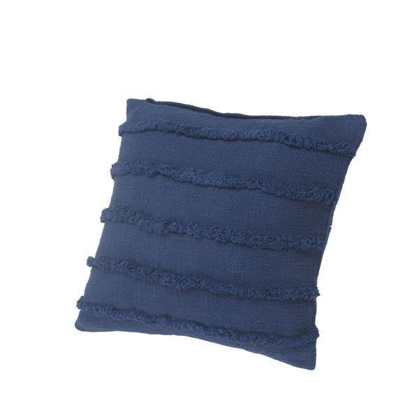 Homeroots Set Of Two Navy Blue Ribbed Cotton Throw Pillow With Fringe Blue  554610
