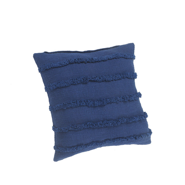 Homeroots Set Of Two Navy Blue Ribbed Cotton Throw Pillow With Fringe Blue  554610