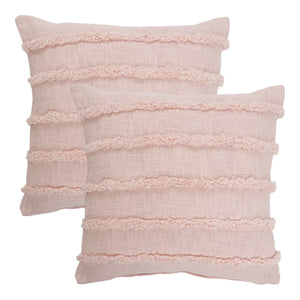Homeroots Set Of Two Pink Ribbed Cotton Throw Pillows With Fringe Pink  554612