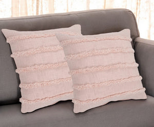 Homeroots Set Of Two Pink Ribbed Cotton Throw Pillows With Fringe Pink  554612