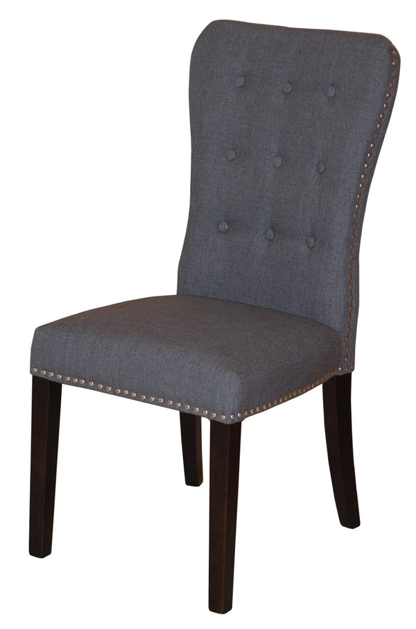 HomeRoots Set of Two Elegant Gray Tufted Fabric Side Chairs with Mango Wood Frame for Versatile Seating 554614