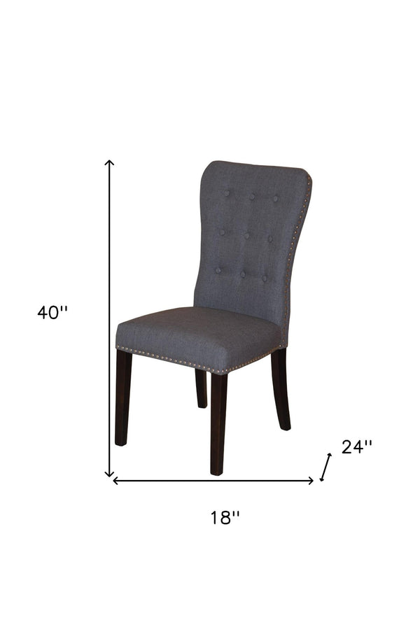 HomeRoots Set of Two Elegant Gray Tufted Fabric Side Chairs with Mango Wood Frame for Versatile Seating 554614