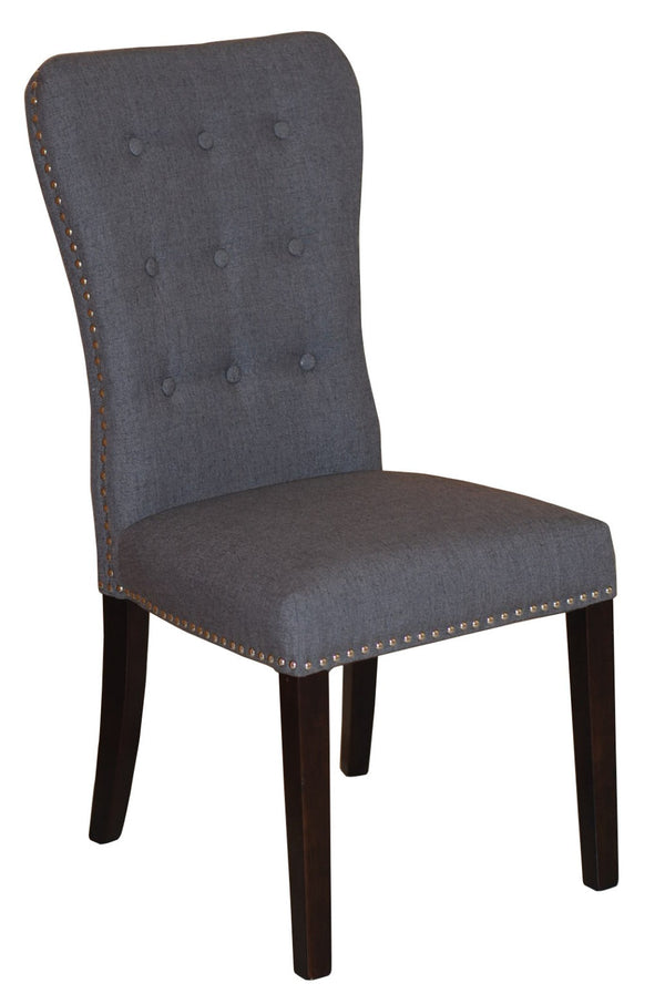HomeRoots Set of Two Elegant Gray Tufted Fabric Side Chairs with Mango Wood Frame for Versatile Seating 554614