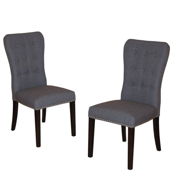 HomeRoots Set of Two Elegant Gray Tufted Fabric Side Chairs with Mango Wood Frame for Versatile Seating 554614