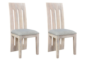 HomeRoots Set of Two Gray & Natural Fabric Side Chairs - Modern Rustic Design with Solid Wood Frame & Comfort 554615
