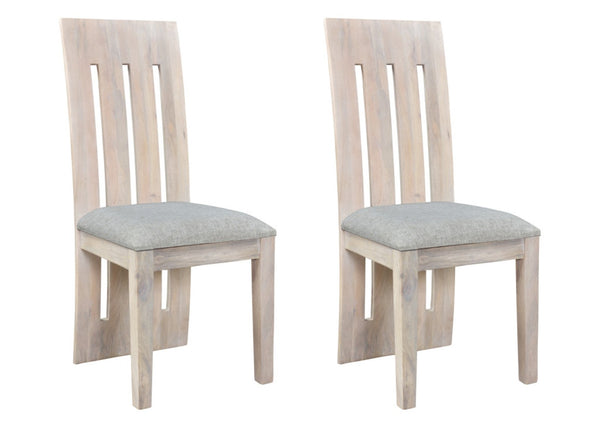 HomeRoots Set of Two Gray & Natural Fabric Side Chairs - Modern Rustic Design with Solid Wood Frame & Comfort 554615