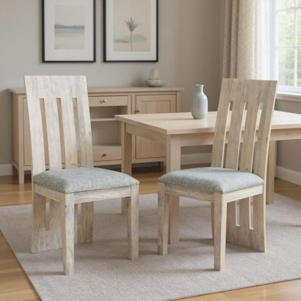 HomeRoots Set of Two Gray & Natural Fabric Side Chairs - Modern Rustic Design with Solid Wood Frame & Comfort 554615