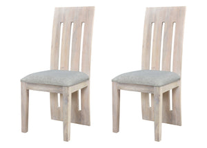 HomeRoots Set of Two Gray & Natural Fabric Side Chairs - Modern Rustic Design with Solid Wood Frame & Comfort 554615