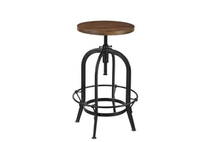 HomeRoots Brown Adjustable Height Swivel Bar Chair - Rustic Acacia Wood & Black Metal, Ideal for Home Bars 554617