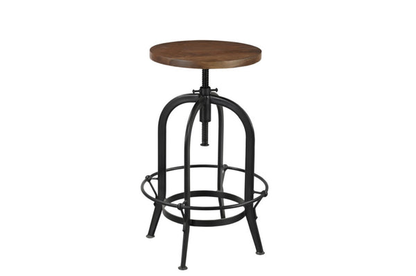 HomeRoots Brown Adjustable Height Swivel Bar Chair - Rustic Acacia Wood & Black Metal, Ideal for Home Bars 554617