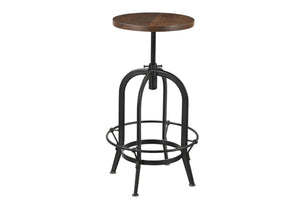 HomeRoots Brown Adjustable Height Swivel Bar Chair - Rustic Acacia Wood & Black Metal, Ideal for Home Bars 554617