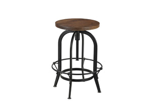 HomeRoots Brown Adjustable Height Swivel Bar Chair - Rustic Acacia Wood & Black Metal, Ideal for Home Bars 554617
