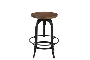 HomeRoots Brown Adjustable Height Swivel Bar Chair - Rustic Acacia Wood & Black Metal, Ideal for Home Bars 554617