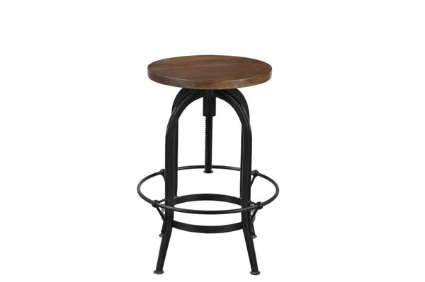 HomeRoots Brown Adjustable Height Swivel Bar Chair - Rustic Acacia Wood & Black Metal, Ideal for Home Bars 554617