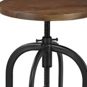 HomeRoots Brown Adjustable Height Swivel Bar Chair - Rustic Acacia Wood & Black Metal, Ideal for Home Bars 554617