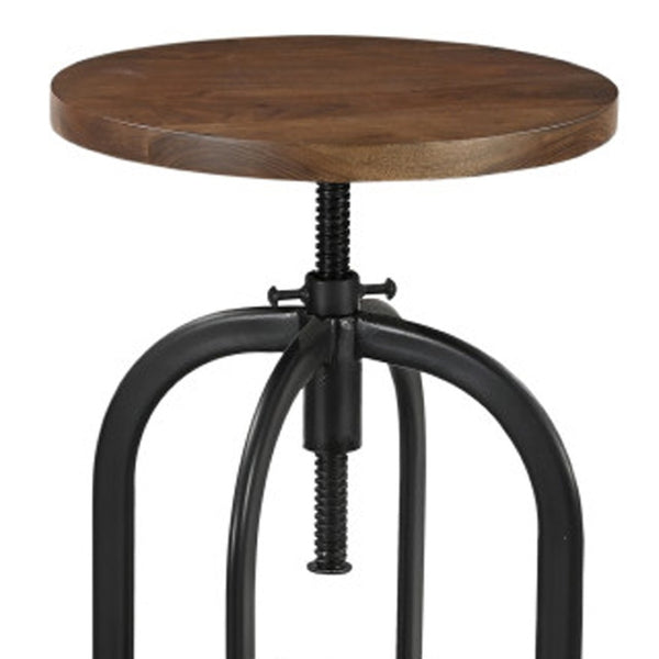 HomeRoots Brown Adjustable Height Swivel Bar Chair - Rustic Acacia Wood & Black Metal, Ideal for Home Bars 554617