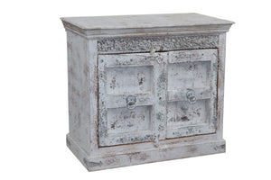HomeRoots 44" White Distressed Solid Wood Sideboard - Rustic Charm with Ample Storage for Any Room 554633