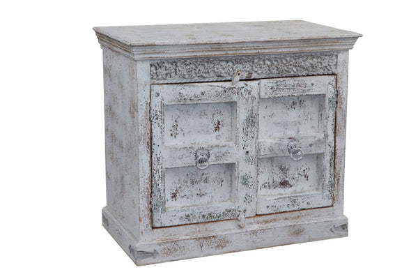 HomeRoots 44" White Distressed Solid Wood Sideboard - Rustic Charm with Ample Storage for Any Room 554633