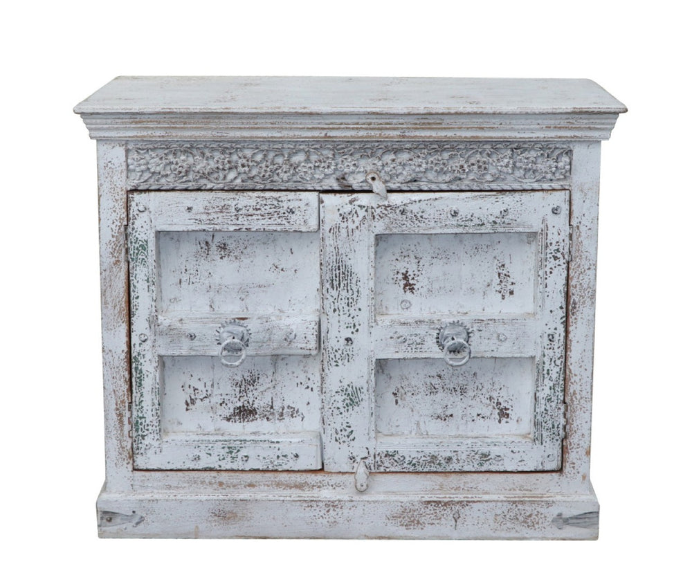 HomeRoots 44" White Distressed Solid Wood Sideboard - Rustic Charm with Ample Storage for Any Room 554633