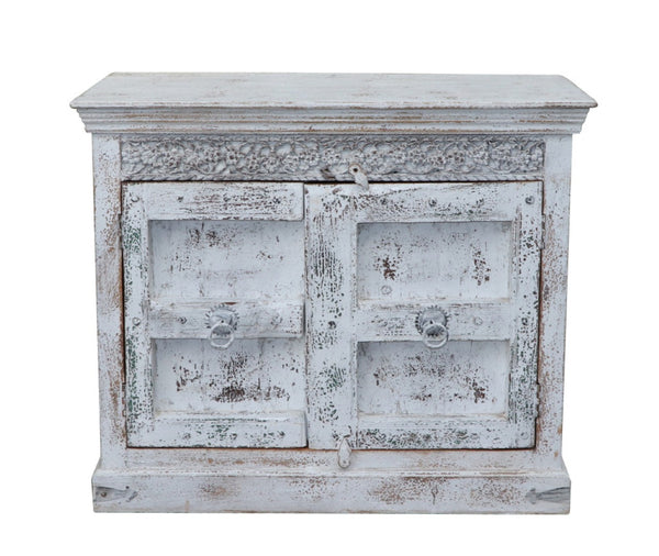 HomeRoots 44" White Distressed Solid Wood Sideboard - Rustic Charm with Ample Storage for Any Room 554633