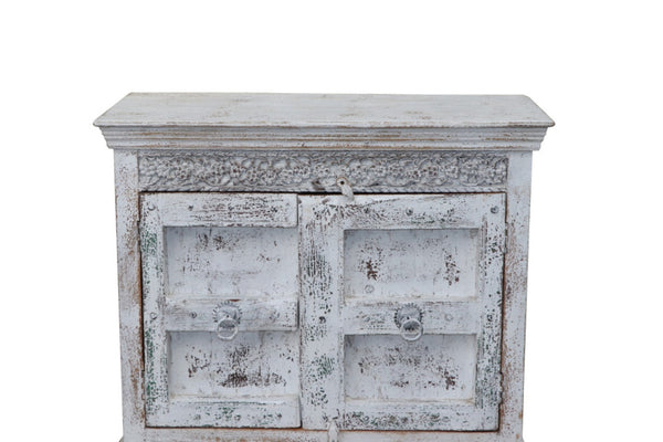 HomeRoots 44" White Distressed Solid Wood Sideboard - Rustic Charm with Ample Storage for Any Room 554633